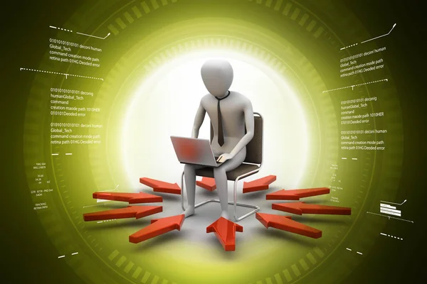 3d illustration of  man working on laptop — Stock Photo, Image