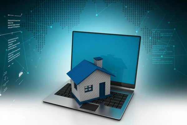 3d illustration of  laptop with home — Stock Photo, Image