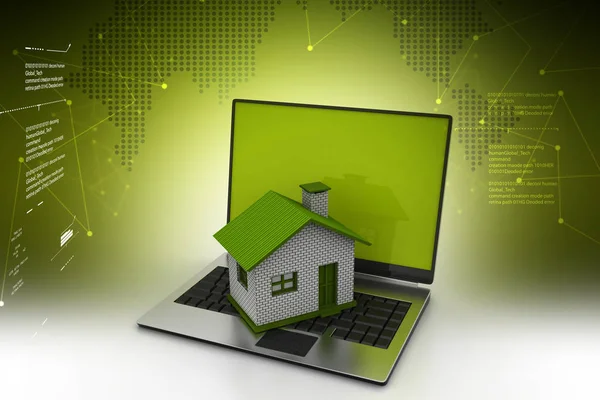 3D illustration av laptop med hem — Stockfoto