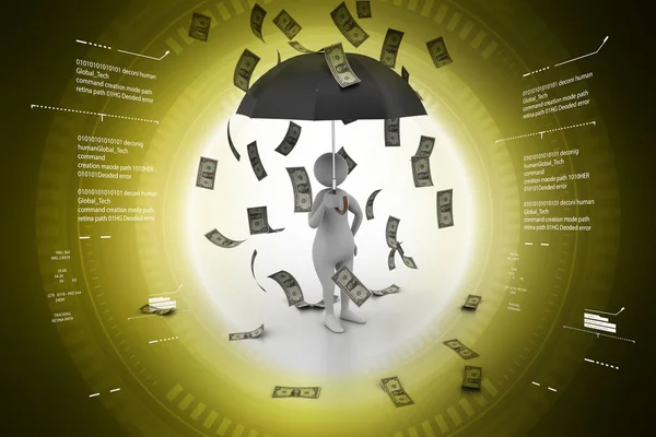 雨の中のお金で男の 3 d イラストレーション — ストック写真
