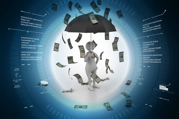 3d illustration of  Man in money rain — Stock Photo, Image