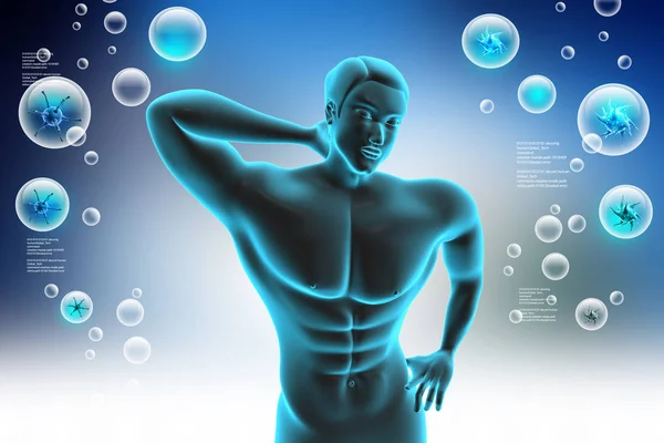 3d illustration of human body with back pain — Stock Photo, Image