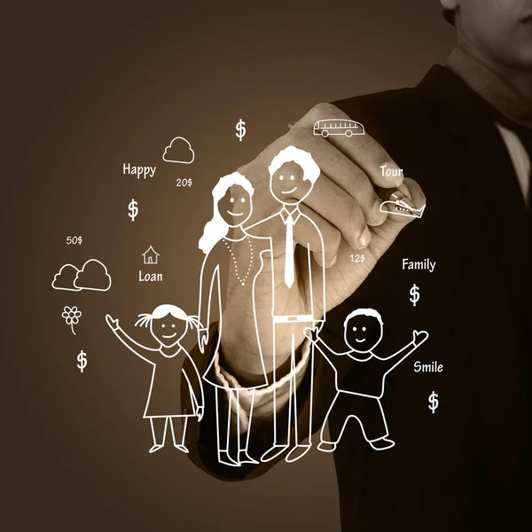 digital illustration of Man drawing happy family