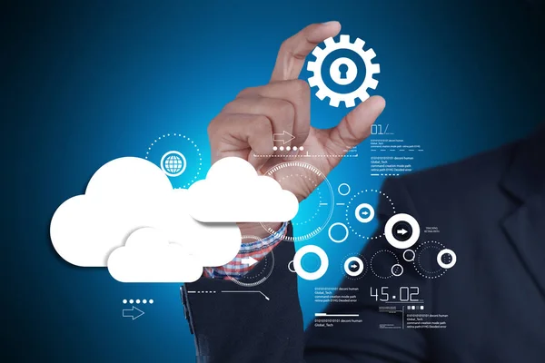 Digital illustration of man showing cloud technology — Stock Photo, Image