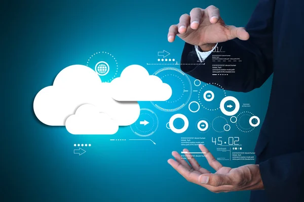 Cyfrowy ilustracja mężczyzna Wyświetlono technologii chmury — Zdjęcie stockowe