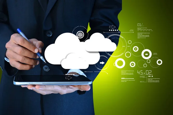 Digital illustration of man showing cloud technology — Stock Photo, Image