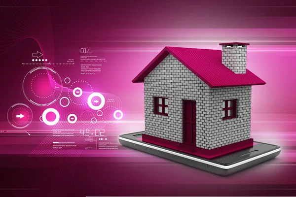 3D illustration av Smart telefon med hus — Stockfoto