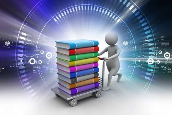 3d illustration of Man with books and trolley — Stock Photo, Image