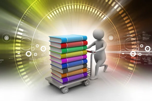3d illustration of Man with books and trolley — Stock Photo, Image