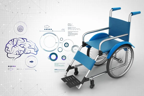 Illustration 3D de fauteuil roulant médical avec virus — Photo