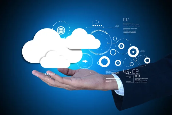 Ilustración digital del hombre mostrando tecnología en la nube — Foto de Stock