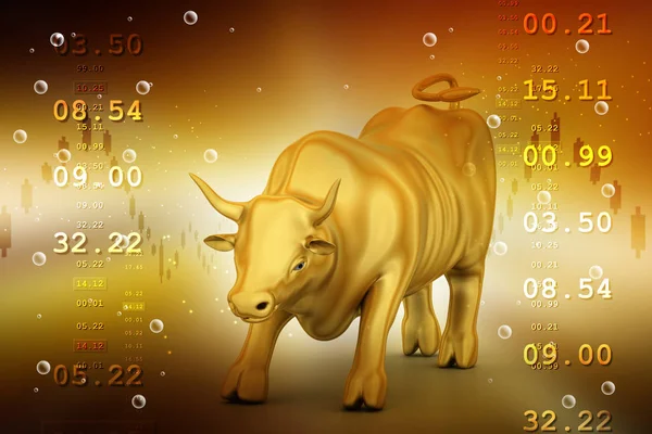 3D Illustration des aufstrebenden goldenen Geschäftsbullen — Stockfoto