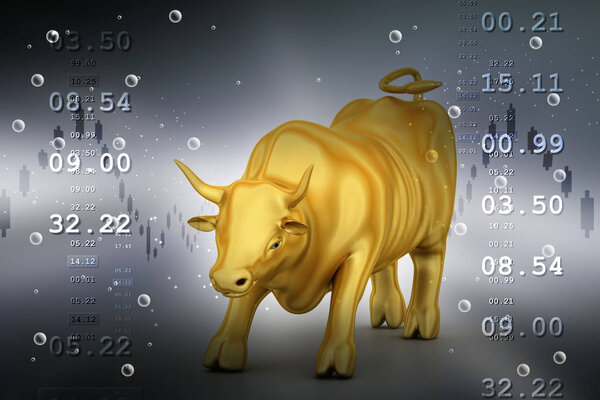 3d illustration of Rising golden business bull  