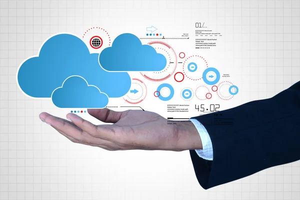 Digital illustration of man showing cloud technology — Stock Photo, Image