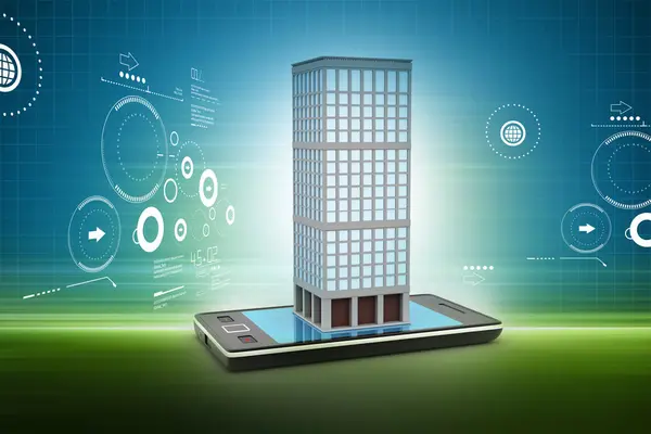 3d illustration of Smart phone and building with real estate concept — Stockfoto