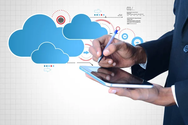 Adamın bulut teknoloji gösterilen dijital illüstrasyon — Stok fotoğraf