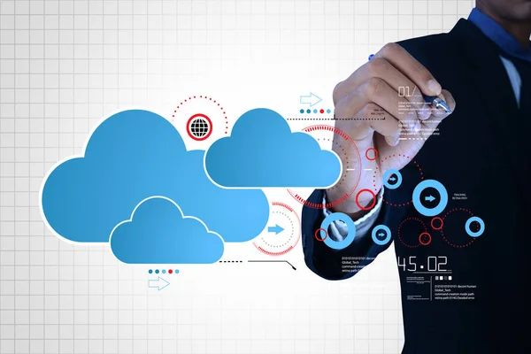 Illustrazione digitale dell'uomo che mostra la tecnologia cloud — Foto Stock