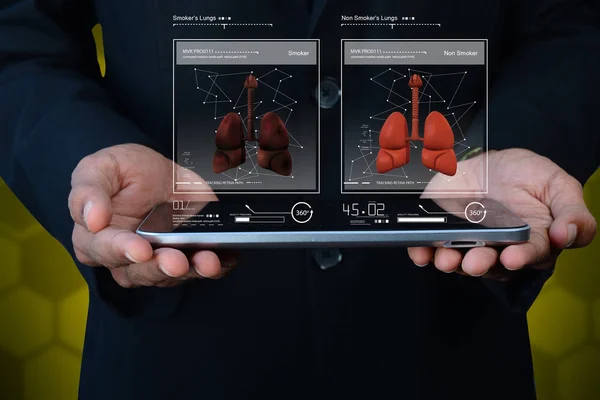 digital illustration of  Human lungs on tablet computer