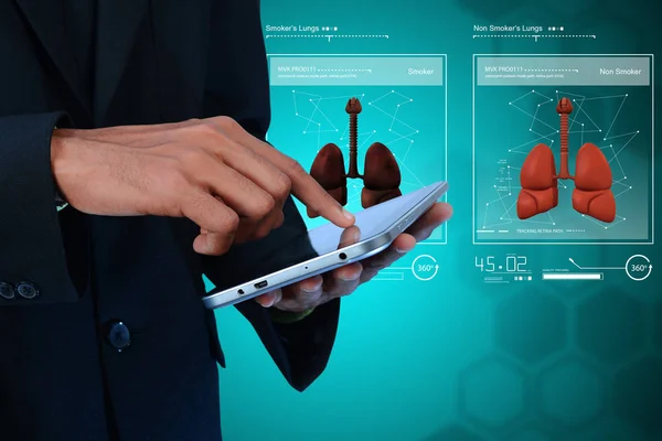 digital illustration of  Human lungs on tablet computer