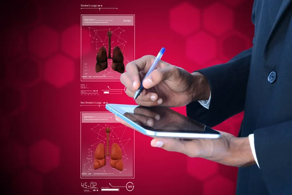 digital illustration of  Human lungs on tablet computer