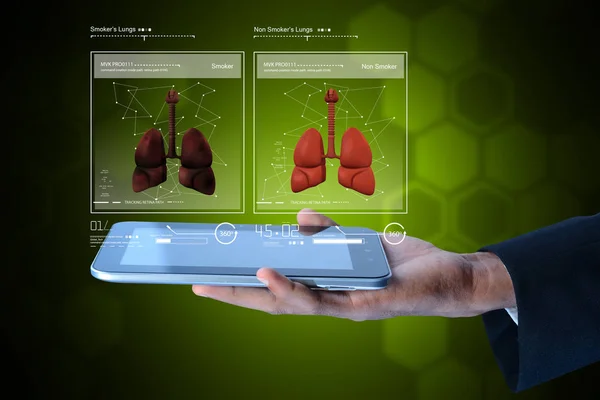 Digitale Illustration eines jungen Arztes, der Lungen zeigt — Stockfoto