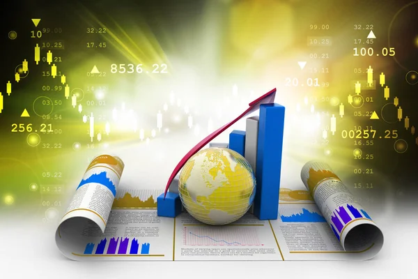 3D-Darstellung des Wachstumsdiagramms mit Globus — Stockfoto