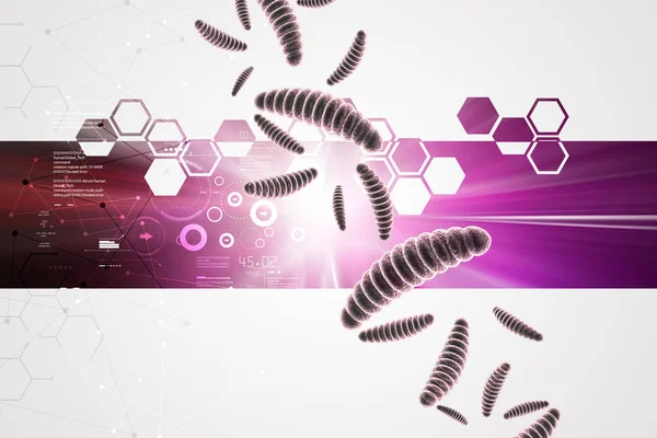 Ilustración 3d de virus en movimiento en fondo multicolor —  Fotos de Stock