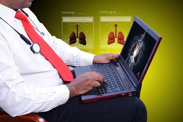 Digitale Illustration des am Laptop arbeitenden Arztes — Stockfoto