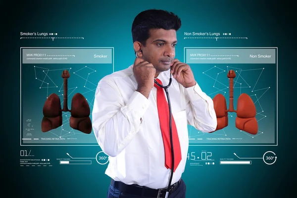 Digital illustration of  Young doctor showing lungs — Stock Photo, Image