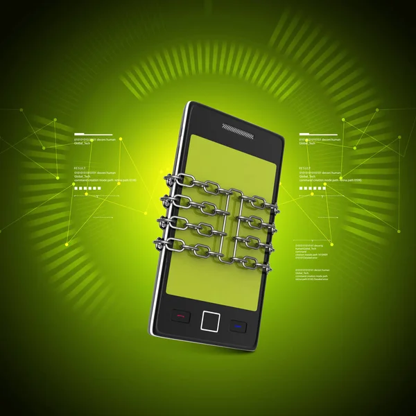 3D-Illustration des Smartphones mit Schutz im farbigen Hintergrund — Stockbild 3D-Illustration des Smartphones mit Schutz im farbigen Hintergrund — Stockfoto