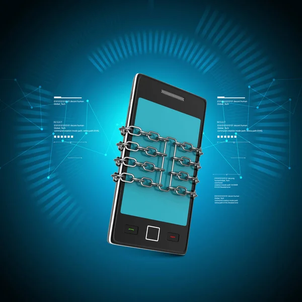 3D-Illustration des Smartphones mit Schutz im farbigen Hintergrund — Stockfoto