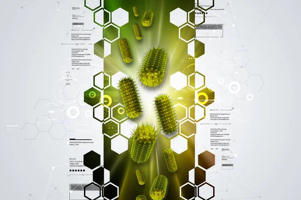 Ilustración 3d de virus en movimiento en fondo multicolor — Foto de Stock
