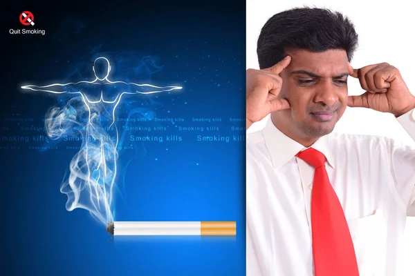 Ilustración digital del hombre pensando en fumar cigarrillos — Foto de Stock