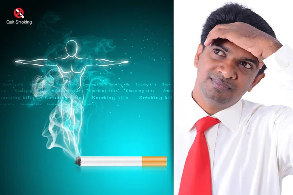 男のデジタル イラストレーション喫煙について考えて — ストック写真