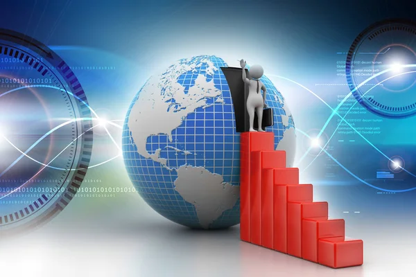 3d illustration of  people with graph and globe — Stock Photo, Image