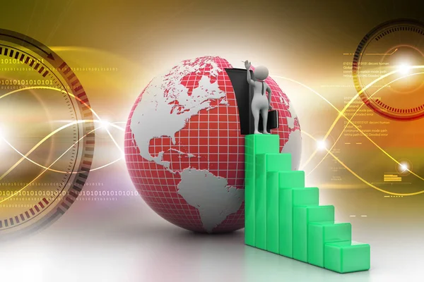 3d illustration of  people with graph and globe — Stock Photo, Image