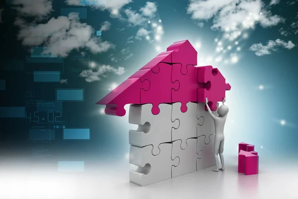 3d illustration of  man made puzzle home — Stock Photo, Image