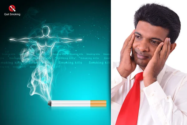 Ilustración digital del hombre pensando en fumar cigarrillos — Foto de Stock