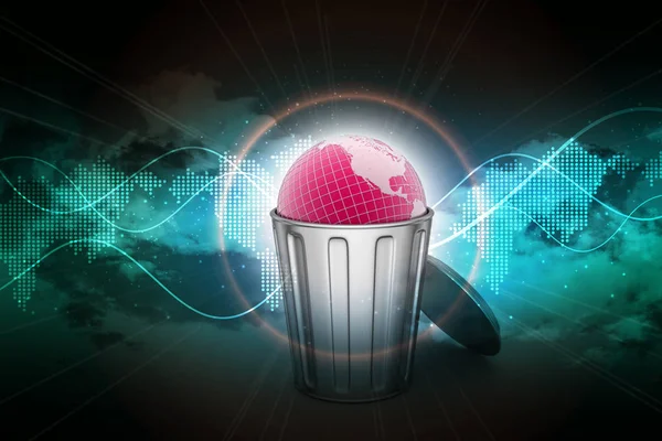 Illustration 3D du Globe dans la poubelle — Photo