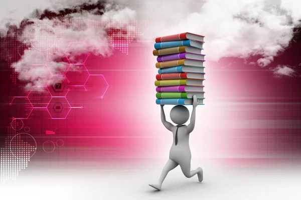 3d man carry books on head — Stock Photo, Image