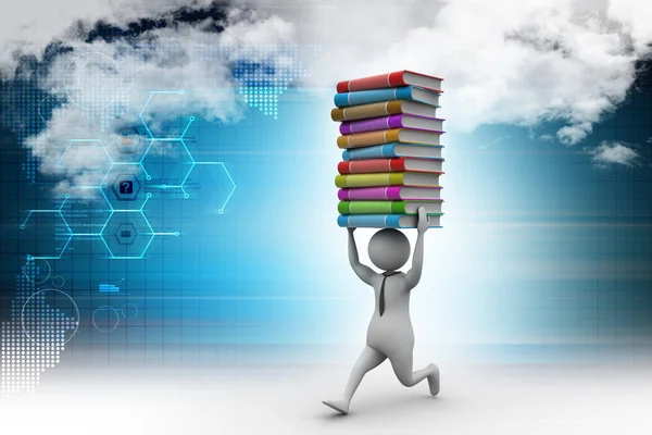 3d man carry books on head — Stock Photo, Image