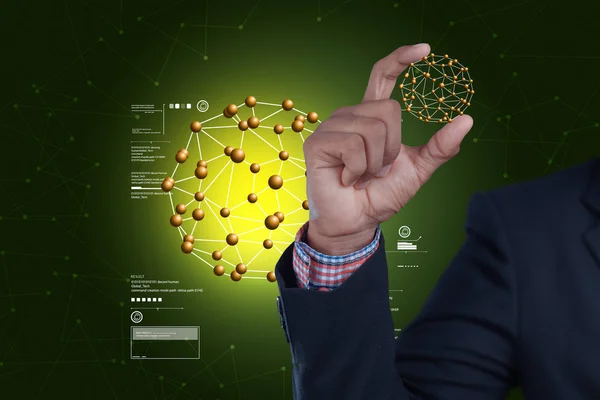 Digital illustration of Man hand showing molecules — Stock Photo, Image