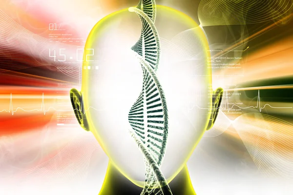 Immagine 3D di concetto medico con volto femminile e filamenti di DNA — Foto Stock