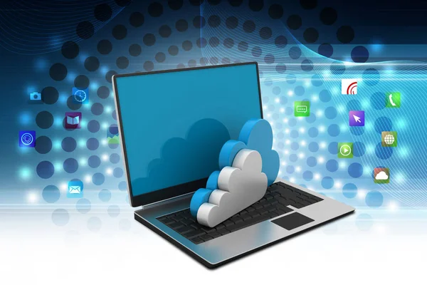 Laptop with cloud in color background — Stock Photo, Image