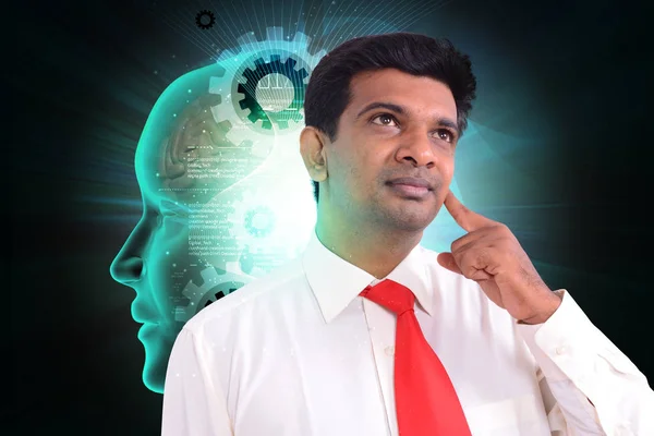 Thinking man in color background — Stock Photo, Image