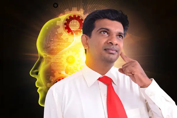 Thinking man in color background — Stock Photo, Image