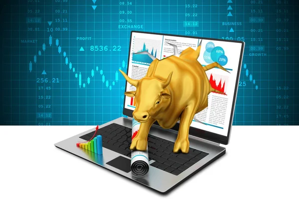 Dizüstü bilgisayar ile yükselen altın iş boğa