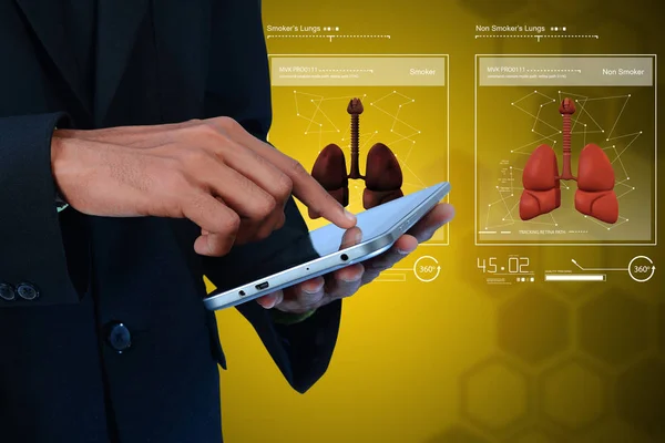 Human lungs on tablet computer — Stock Photo, Image