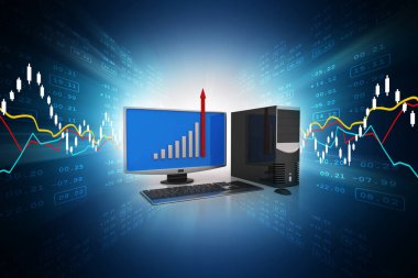 Bilgisayar bir ekonomi grafik gösterilen 3D çizimi