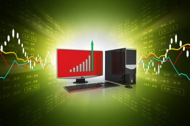 Bilgisayar bir ekonomi grafik gösterilen 3D çizimi